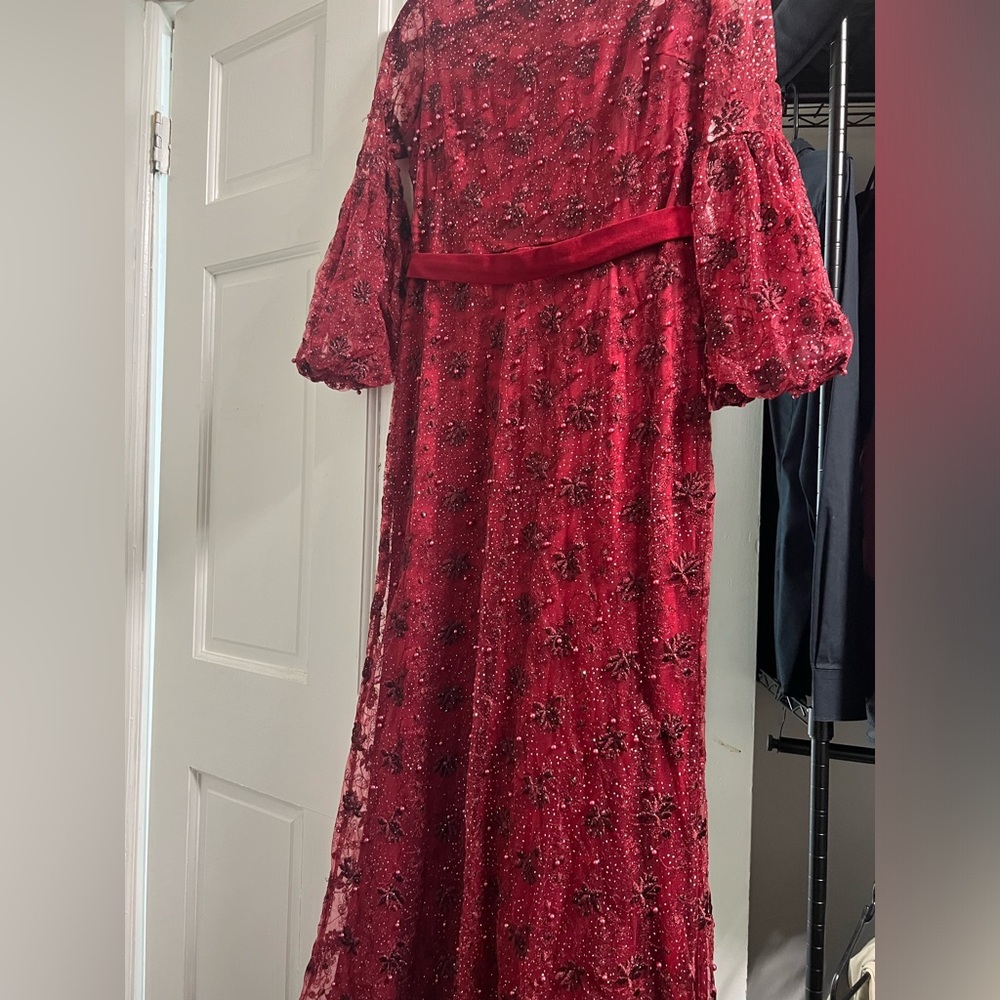 Red Pearl Embellished Maxi Dress